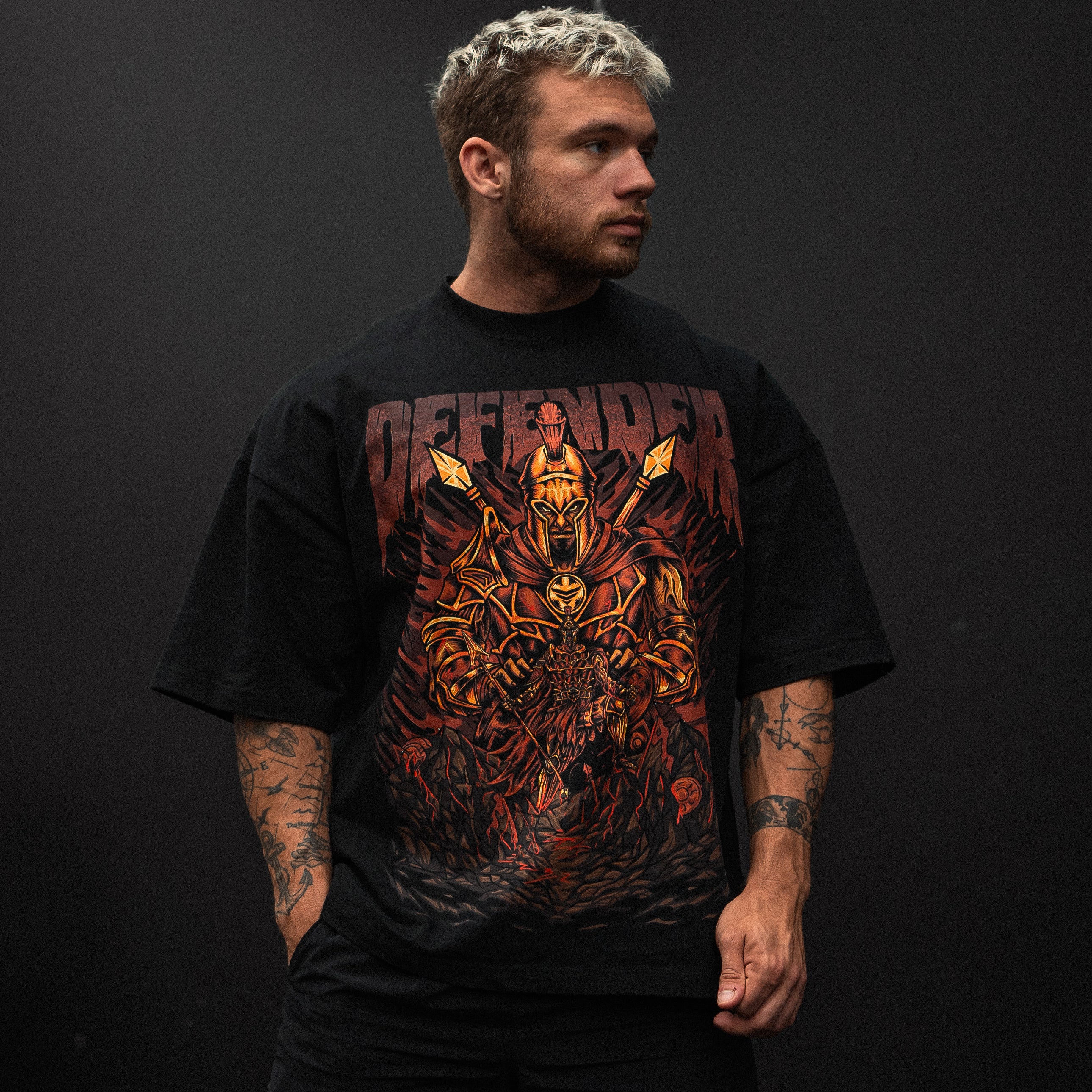 Spartan Graphic Oversize T-Shirt - Black