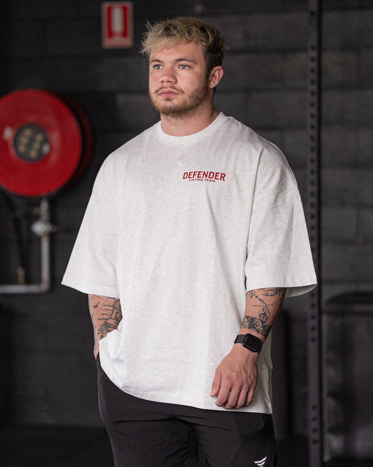 Lifting Team Tee White Marle x Red #Color_White Marle x Red